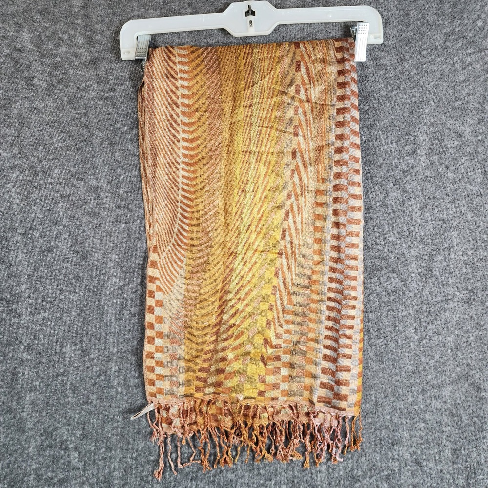 Collection‎ Eighteen Scarf Women OS Gold Bronze Metallic Geometric Fringe Wrap